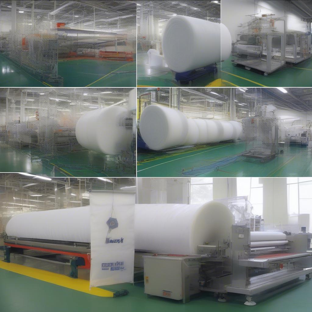 Non-woven pressure bag manufacturing process showing various stages of production