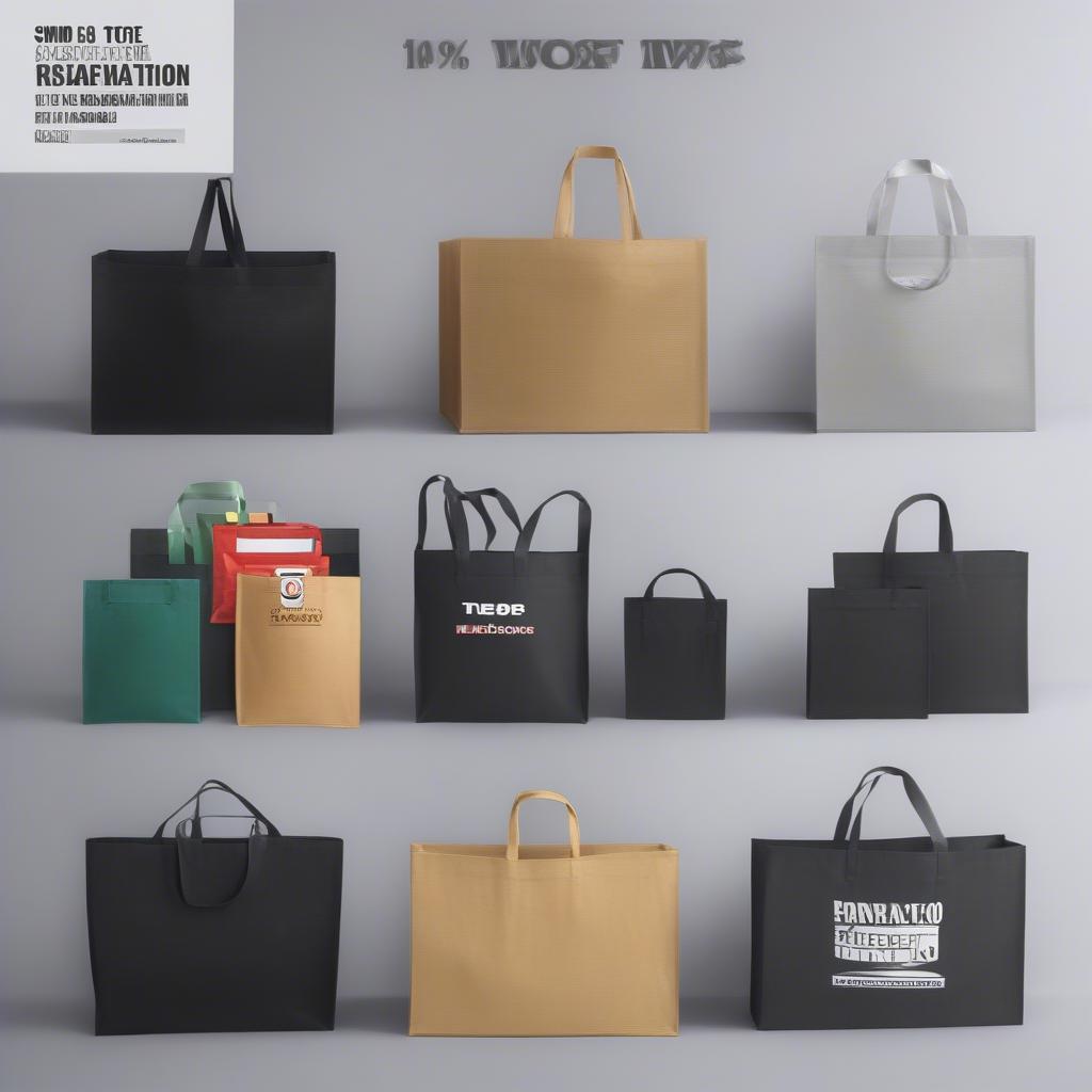 A display showcasing a wide array of non-woven shopping bags in different sizes, colors, and designs, highlighting the versatility of this material.