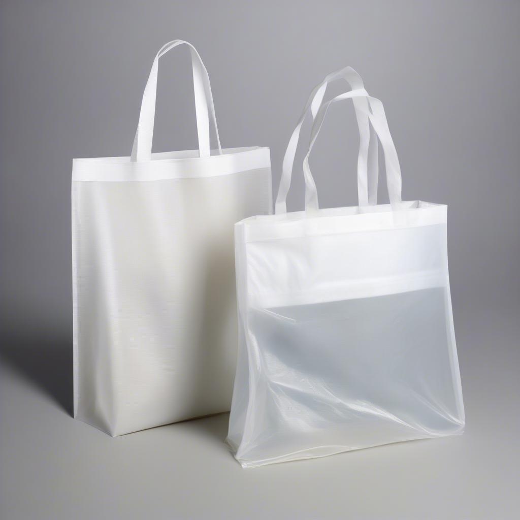 Side-by-side comparison of a non-woven bag and a plastic bag.