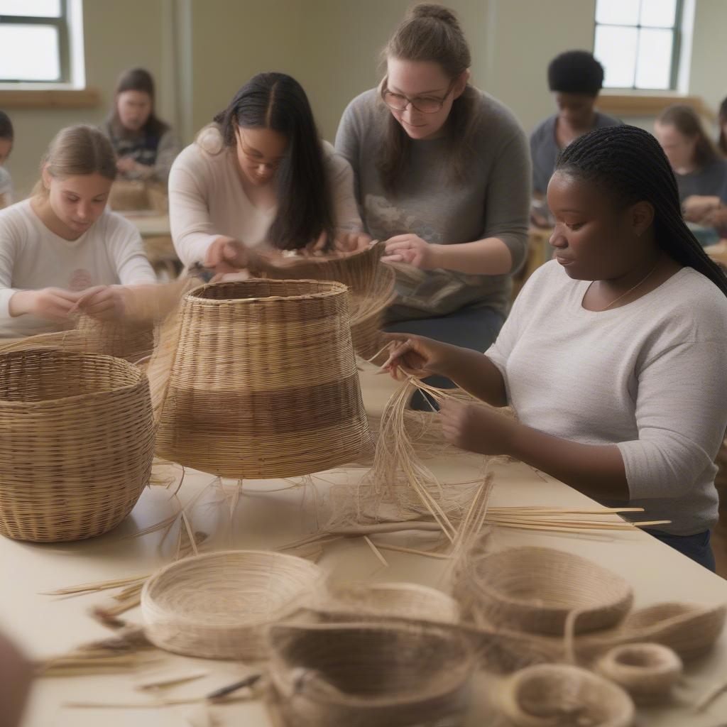 Students Learning Basket Weaving in North Carolina