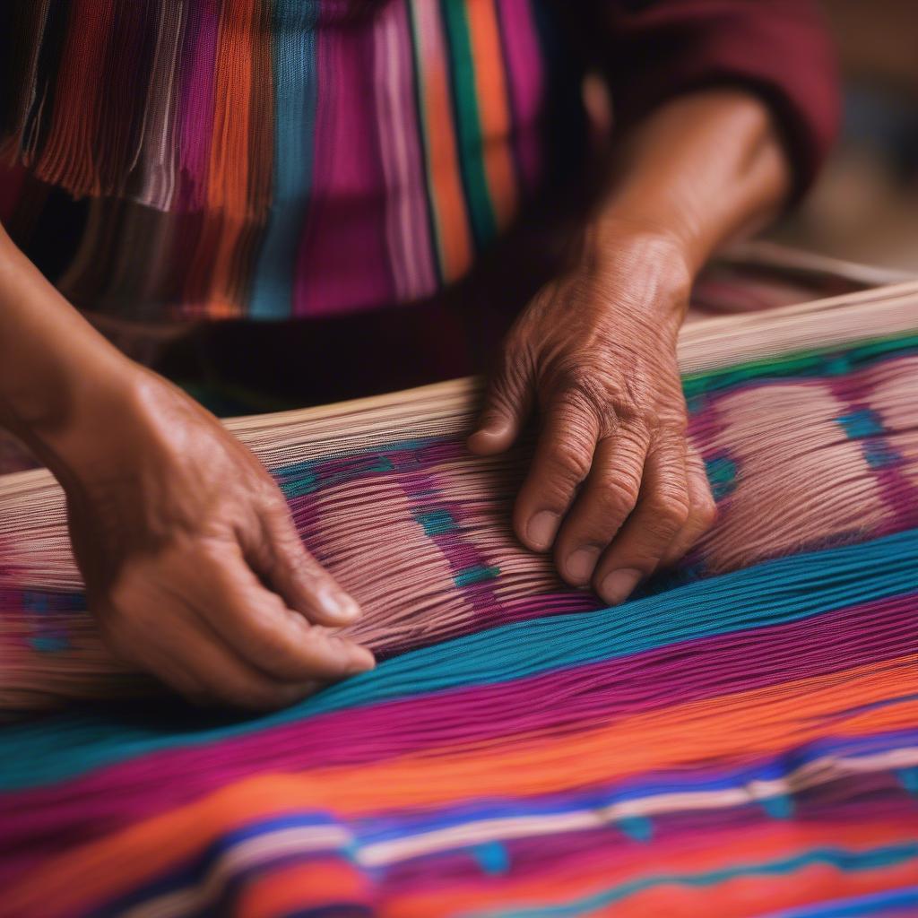 An Oaxacan artisan weaving a traditional bag