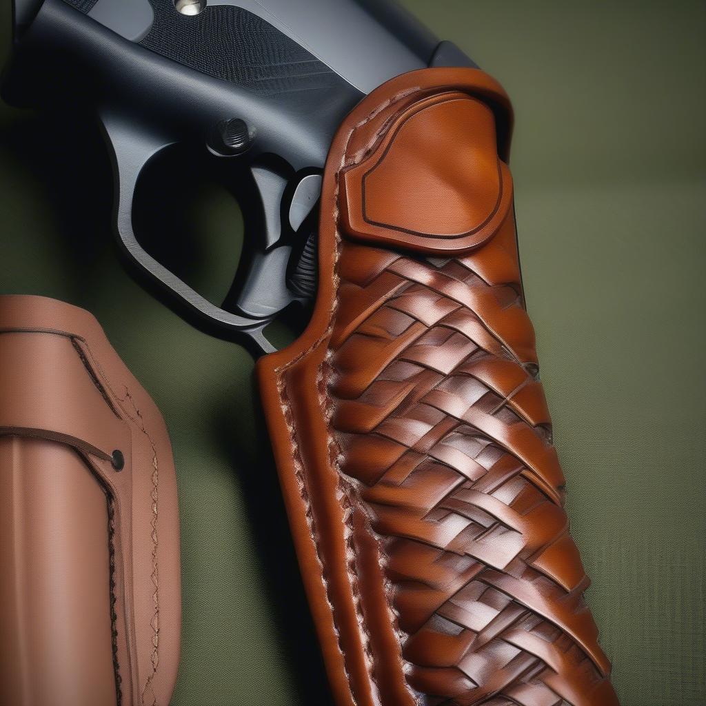 Close-up of an OD Green Basket Weave Holster