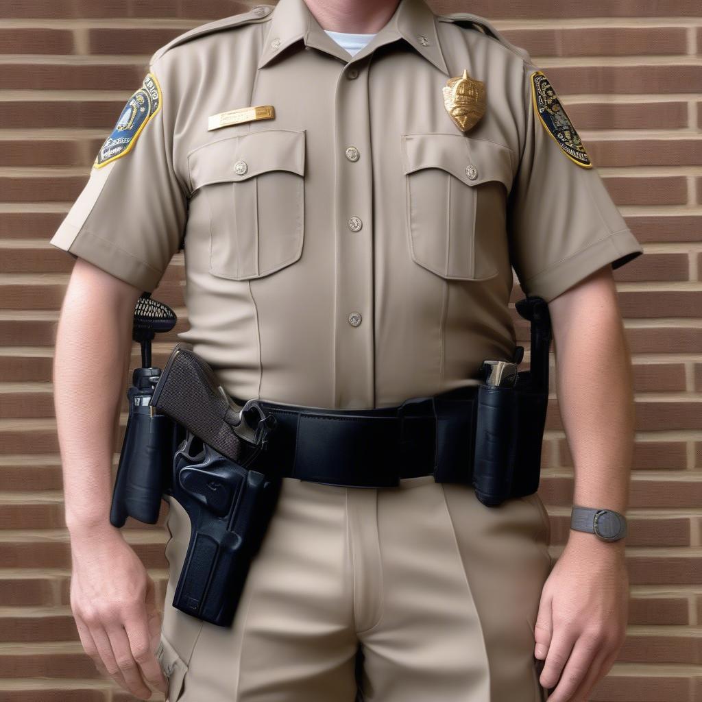 Police officer wearing a 2 inch duty belt basket weave