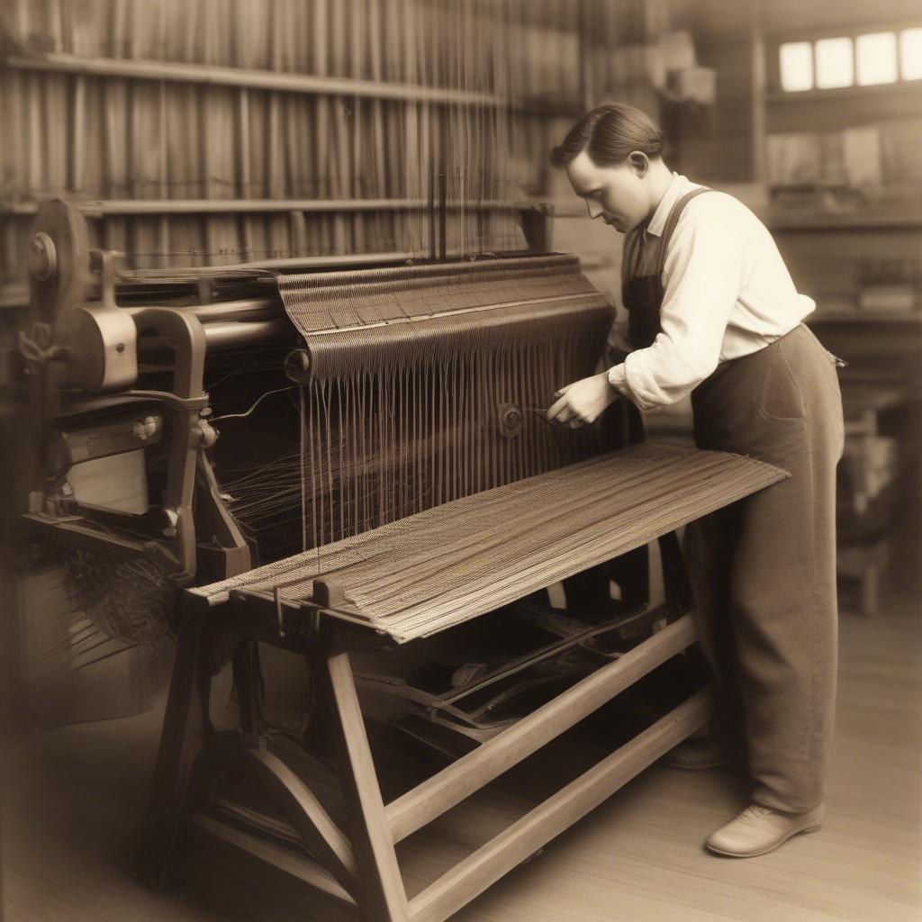 Antique Basket Weaving Machine in Operation