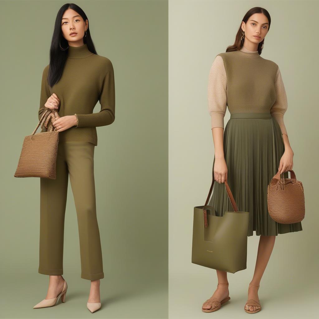 Outfit Ideas with Olive Green Woven Bags