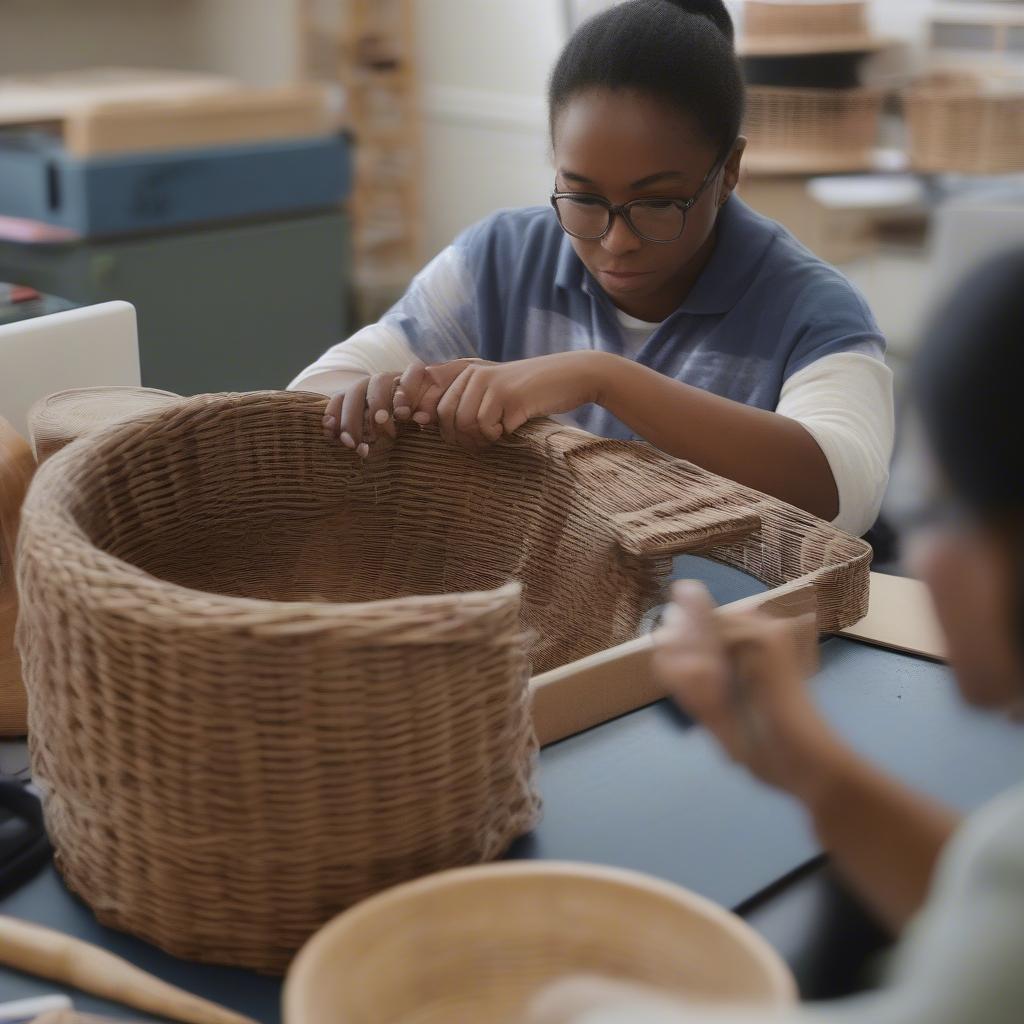 Learning basket weaving through an online platform.