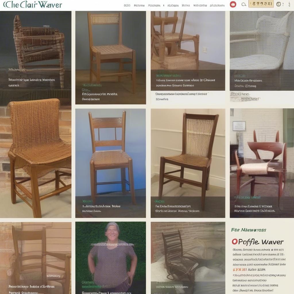 Screenshot of an online craft marketplace showcasing a chair weaver's profile and examples of their work in Raleigh, NC.