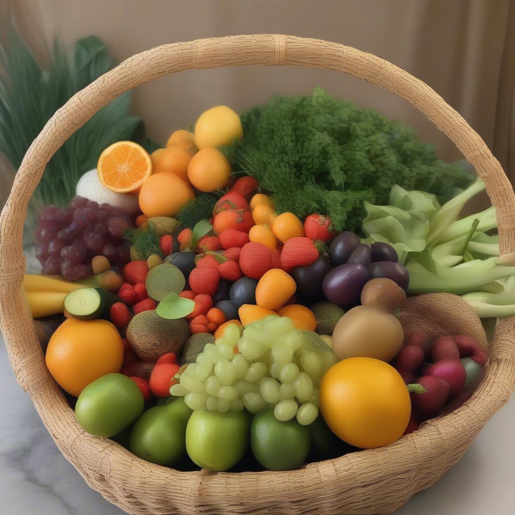 Open Weave Seagrass Basket Displaying Fresh Produce