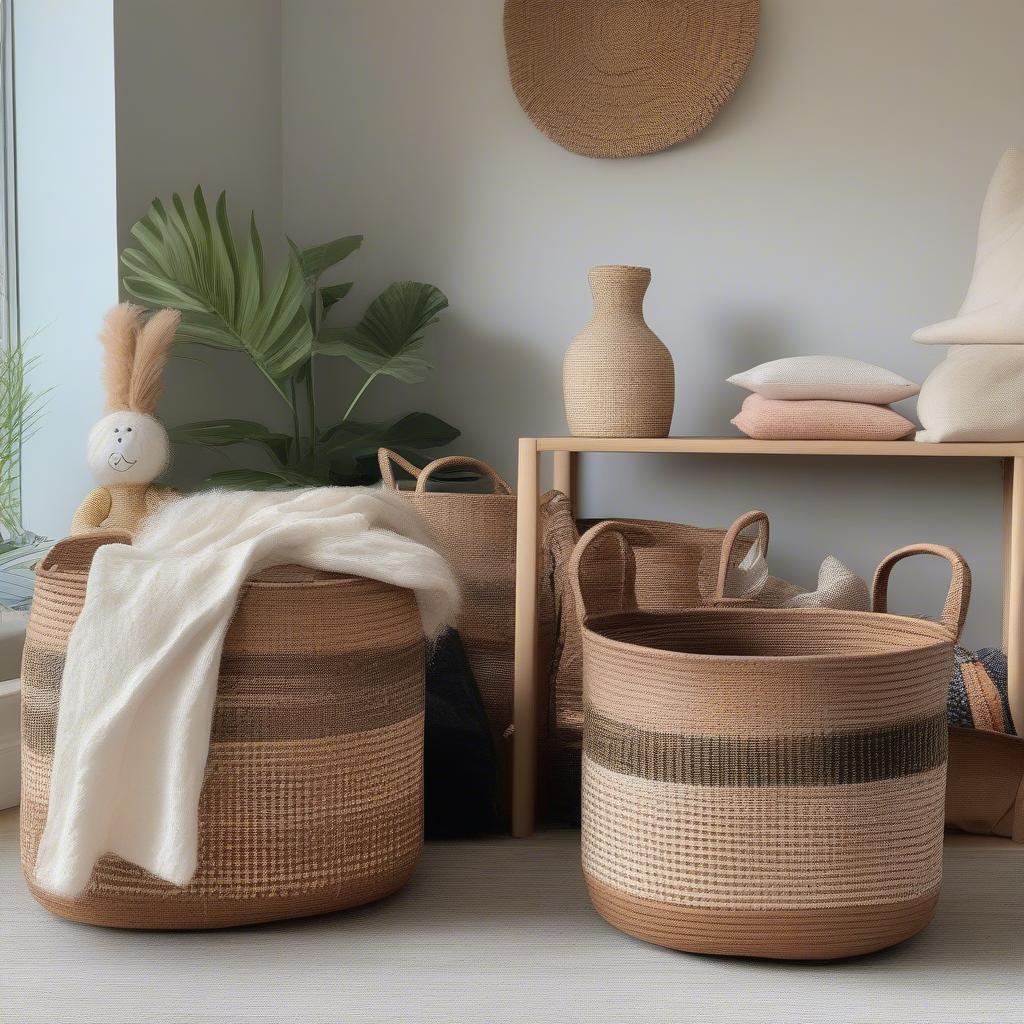 Large open weave storage baskets