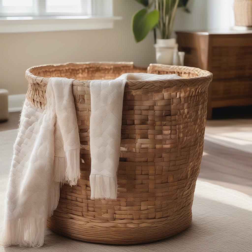 Open Weave Water Hyacinth Basket in a Living Room