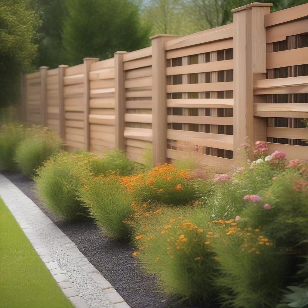 Basket Weave Fence in a Garden Setting