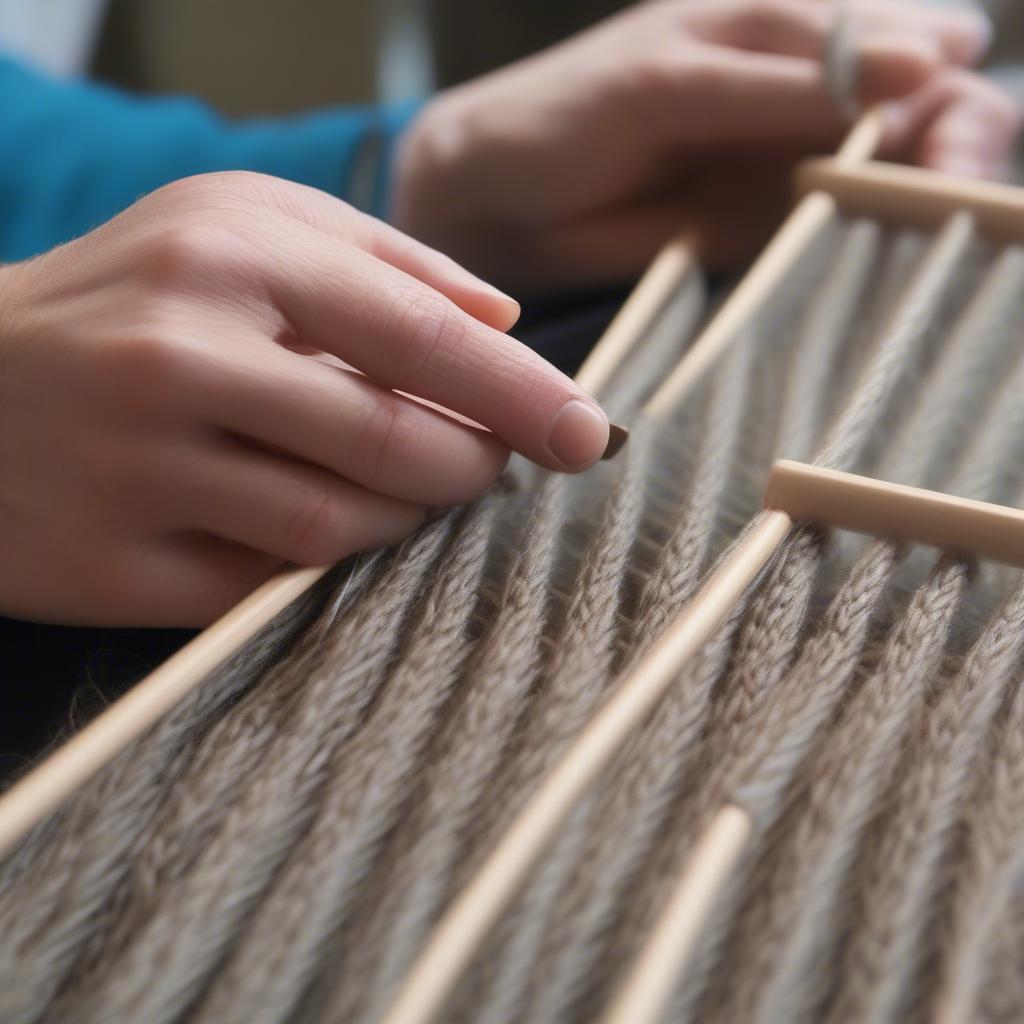 Demonstrating the Over-Under Weaving Technique on a Lawn Chair Frame