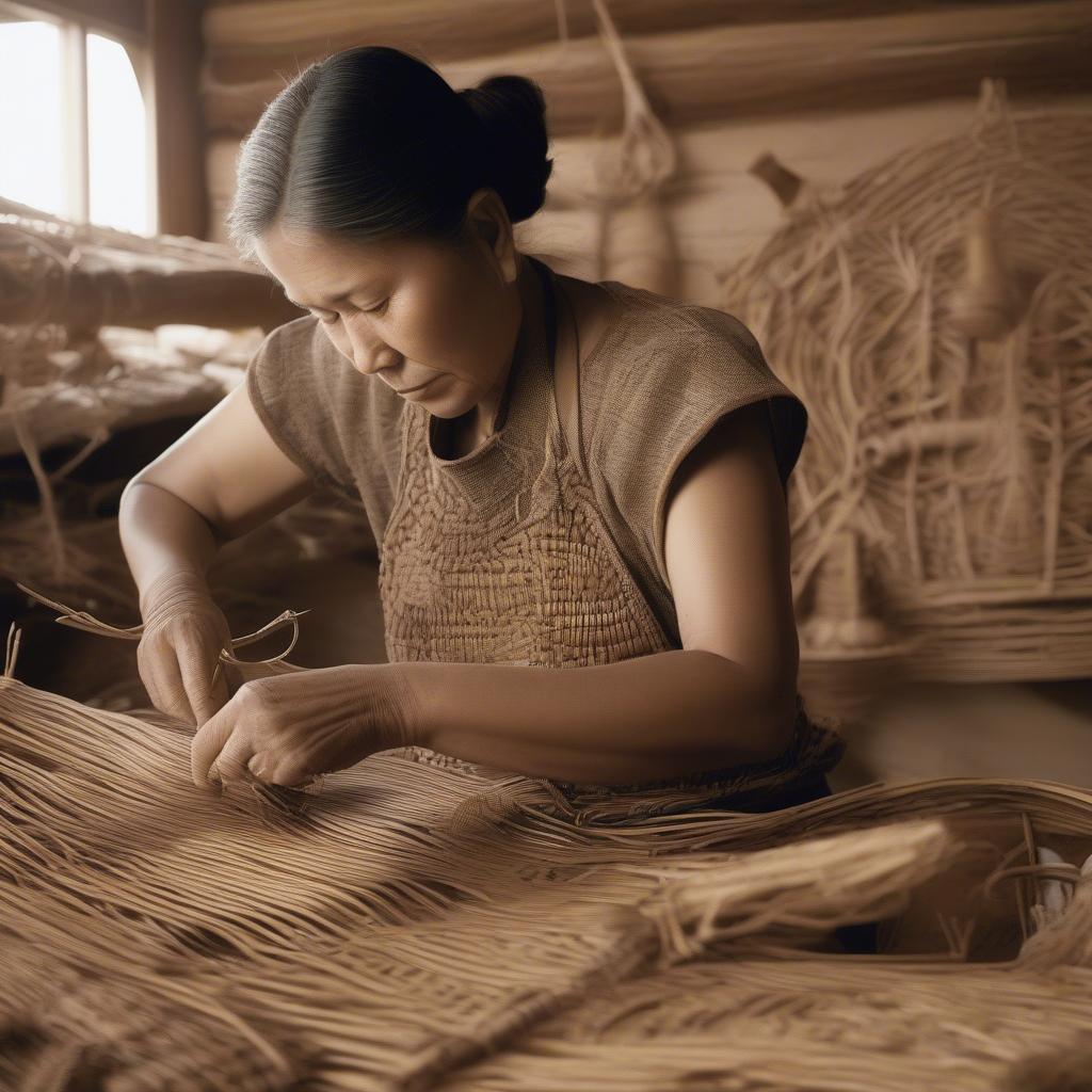 A Pacific Northwest Basket Weaver at Work