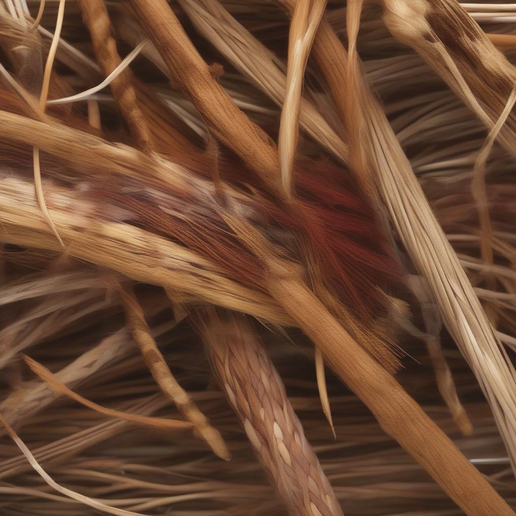 Close-up of willow and tule, common materials used in Paiute basket weaving.