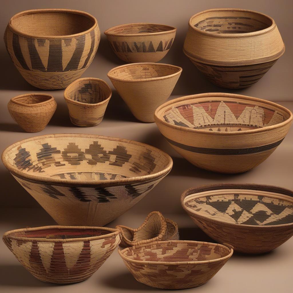 A collection of Paiute baskets showcasing the diverse shapes and sizes.