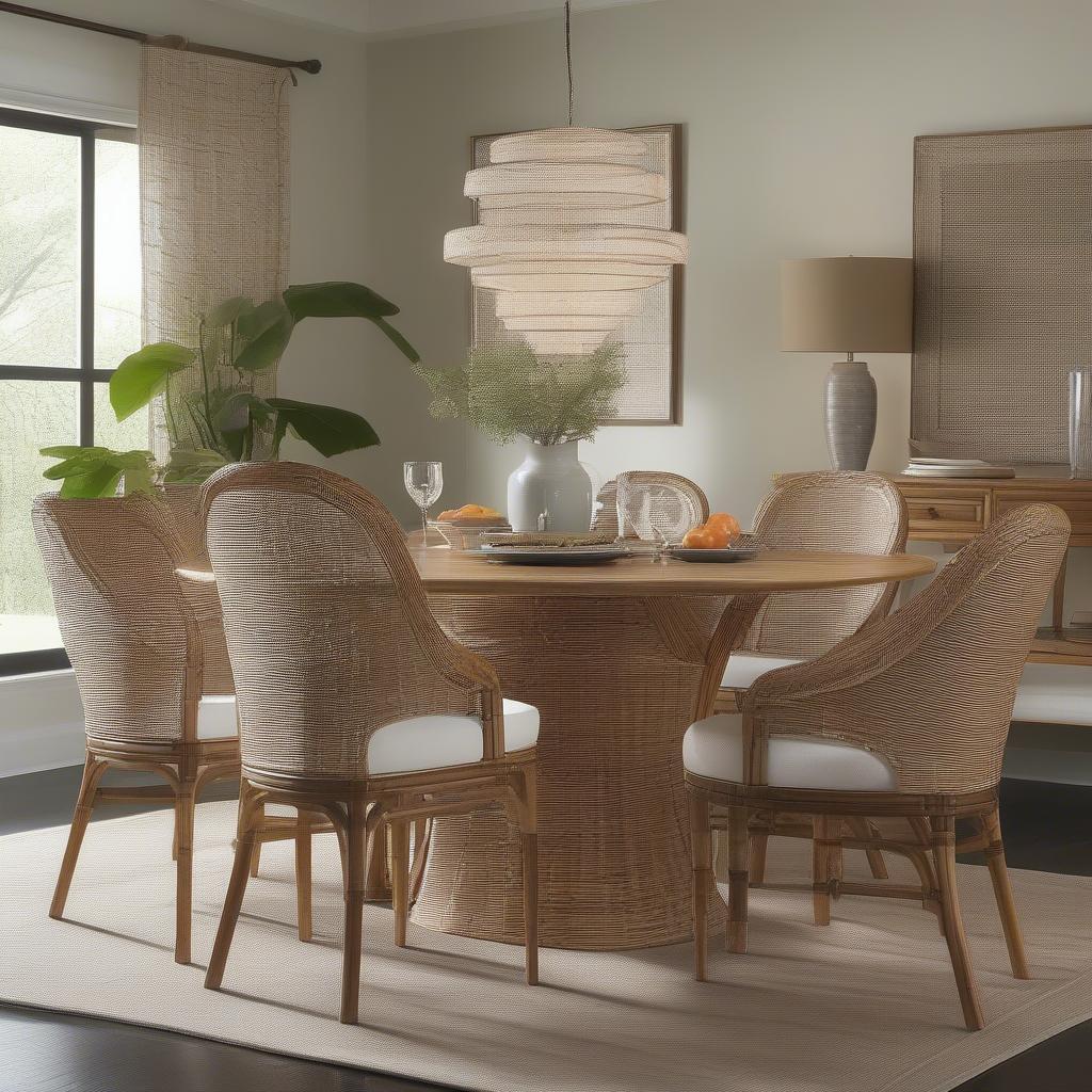 Palecek Bamboo Banana Weave Dining Chair in a Dining Room Setting