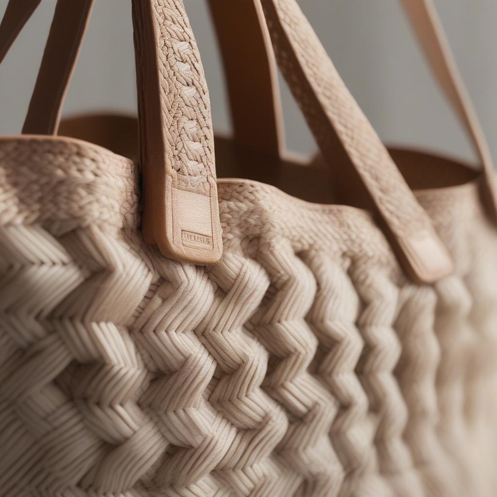 Close-up view of the intricate weave pattern on a Pallmer large woven icon tote bag