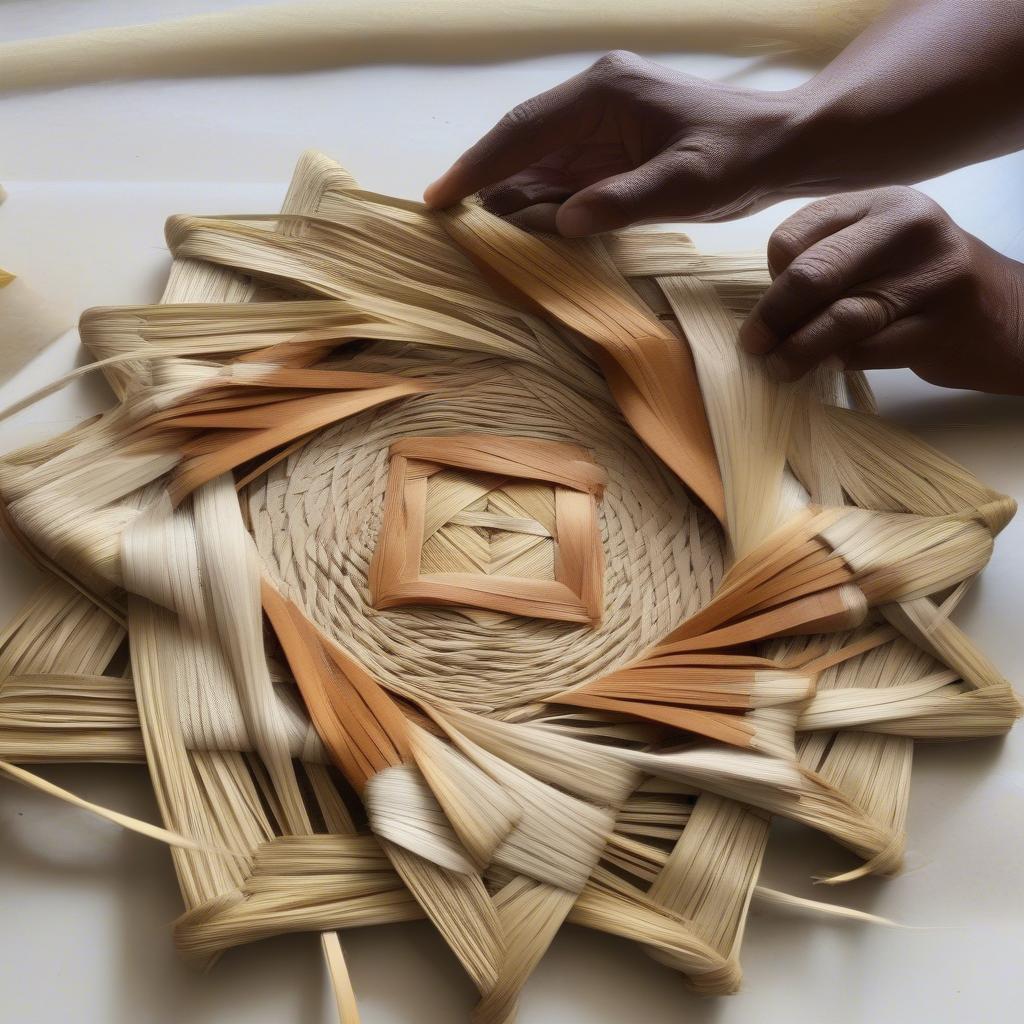 Creating a star-shaped base for a palm leaf basket