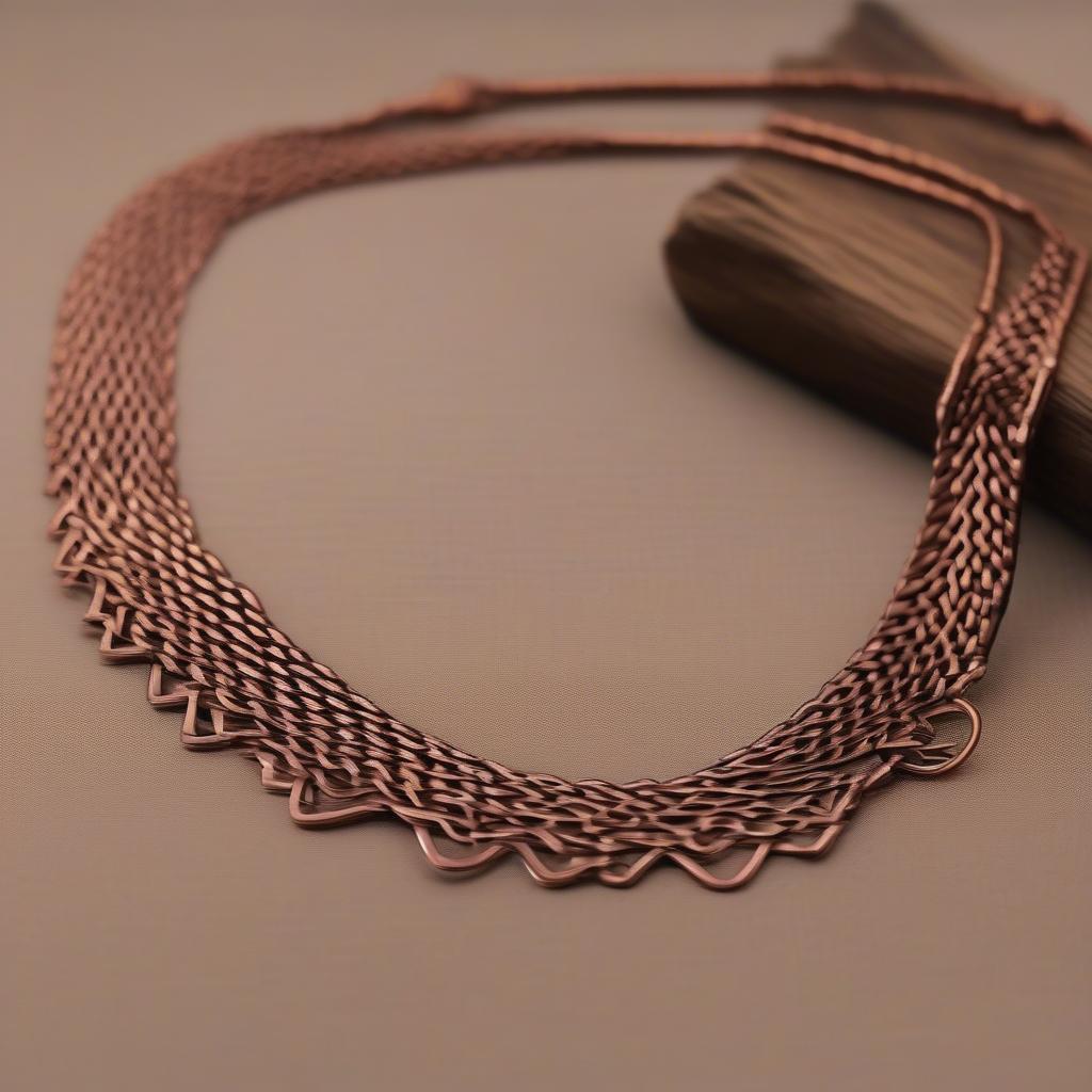 Close-up of a paparazzi basket weave copper necklace showcasing the intricate weave and warm copper tones