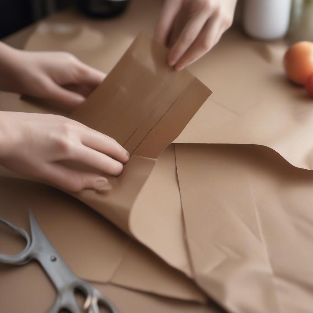 Preparing Paper Bag Strips for Weaving