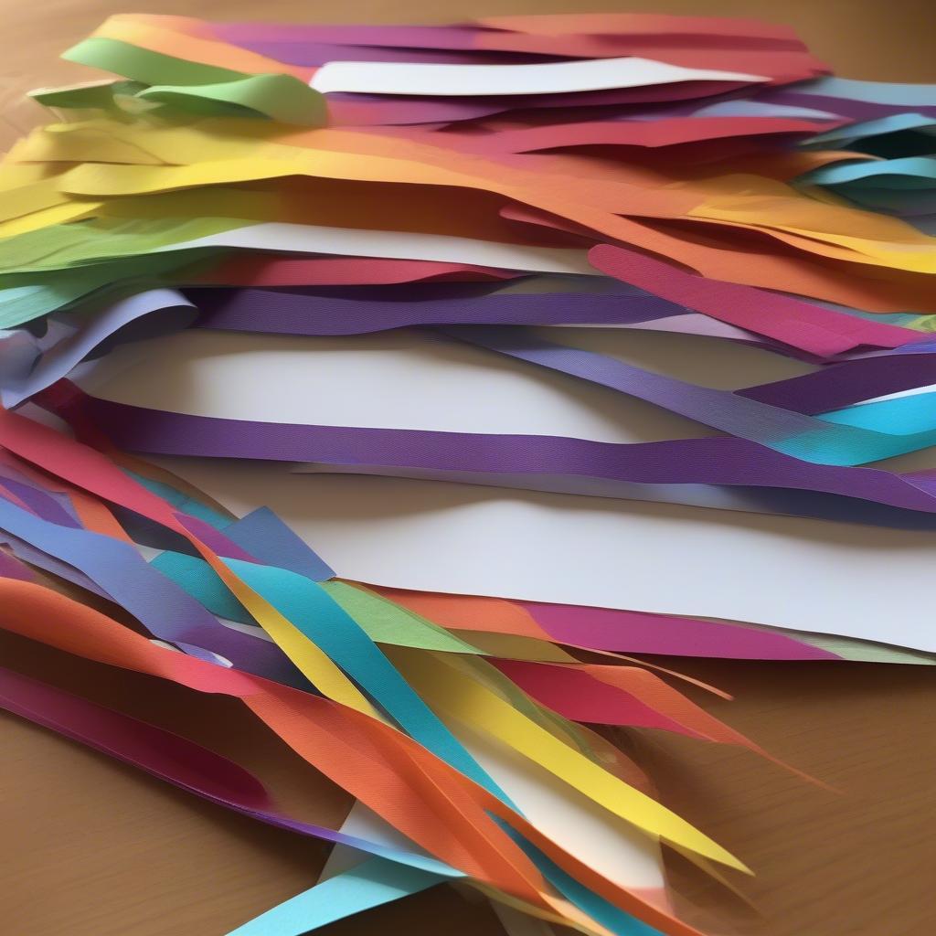 Colorful paper strips prepared for kids basket weaving project