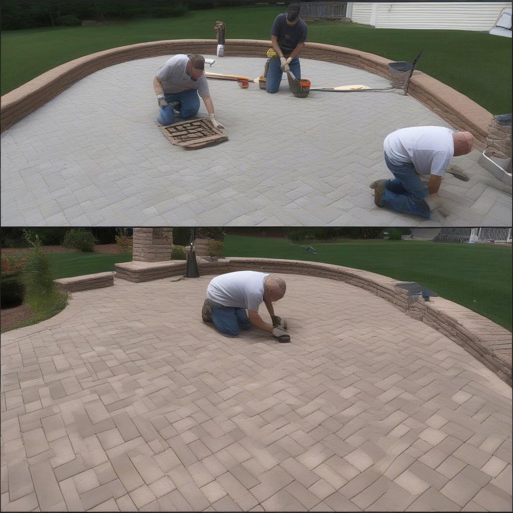 Illustrating the process of installing and maintaining paver basket weave patterns.