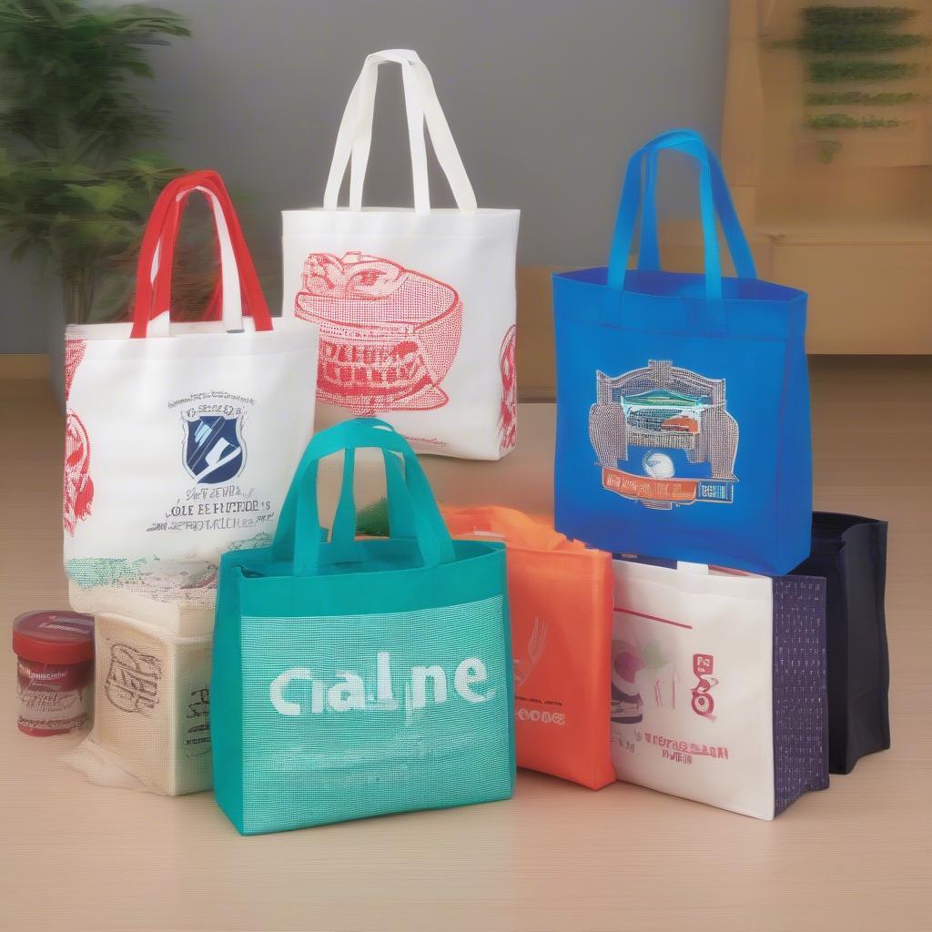 Custom printed PE woven fabric bags for retail and promotional use.