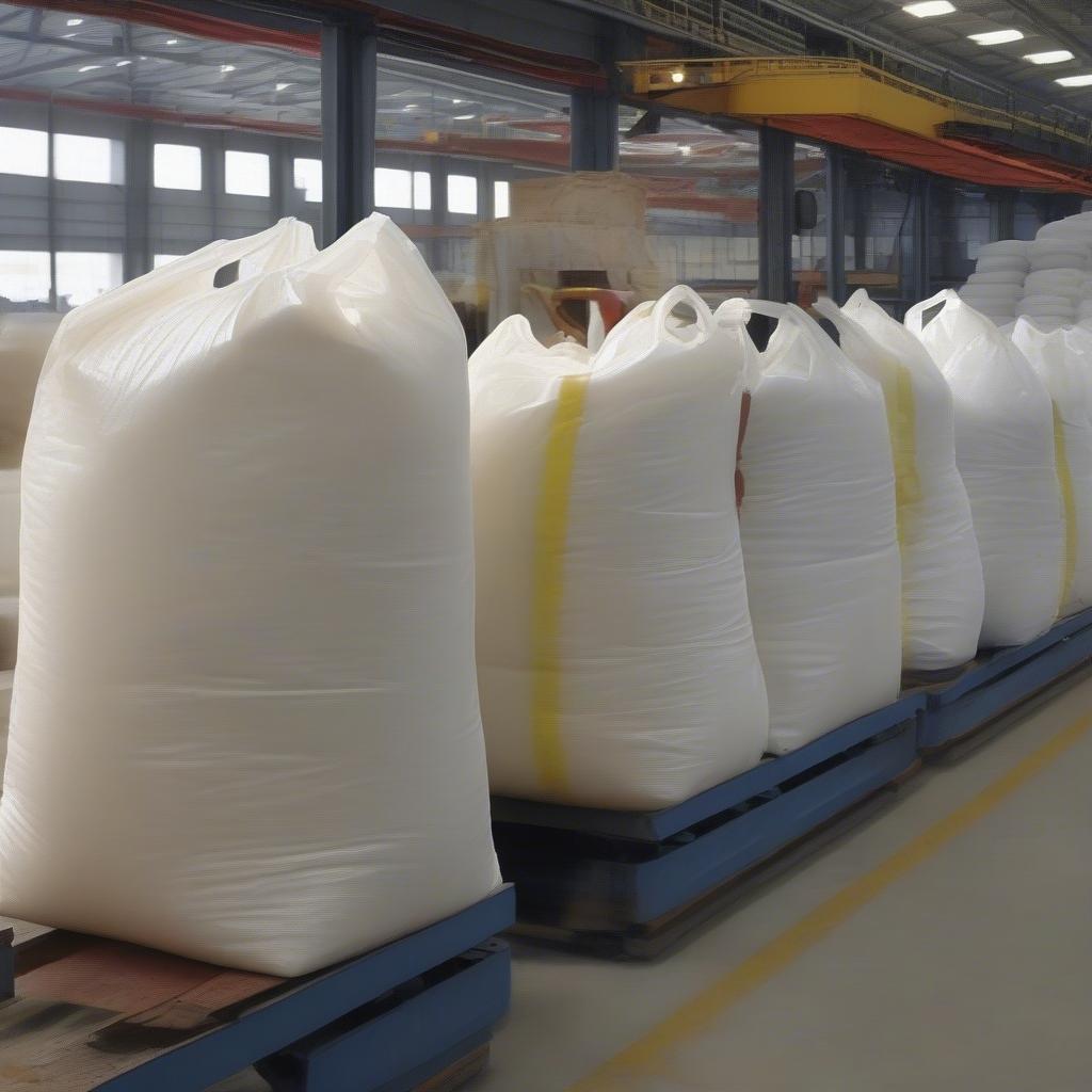 PE woven fabric bags used in industrial settings, such as transporting construction materials and chemicals.