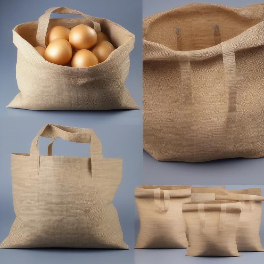 PE woven fabric bags in various applications, from shopping bags to industrial sacks.