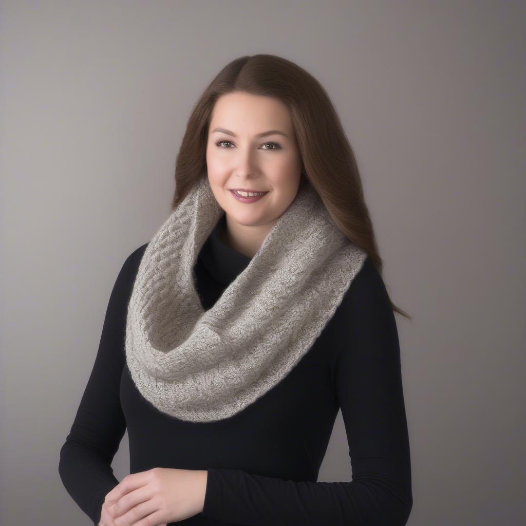 A perfectly executed basket weave stitch cowl, displayed attractively, demonstrating ideal stitch definition and overall shape.