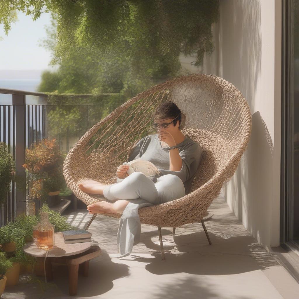 Person relaxing in a rope weave outdoor chair