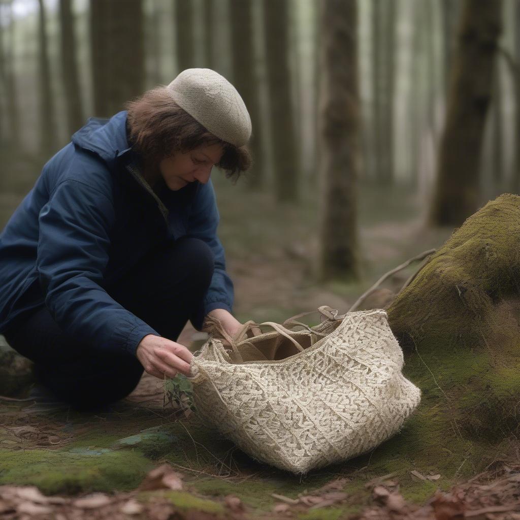 Forager Using Woven Bag