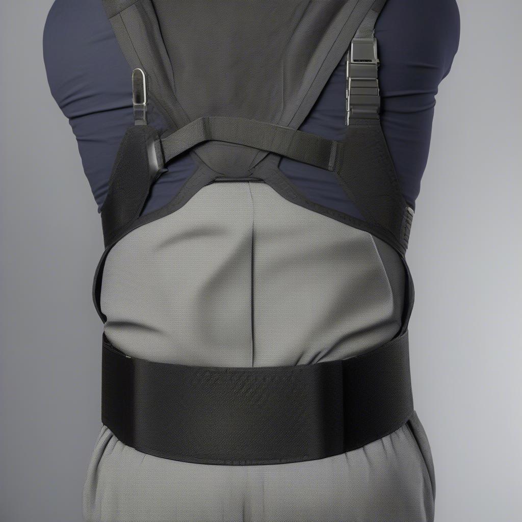 A person wearing a basket weave back brace duty belt, demonstrating its functionality and comfortable fit.