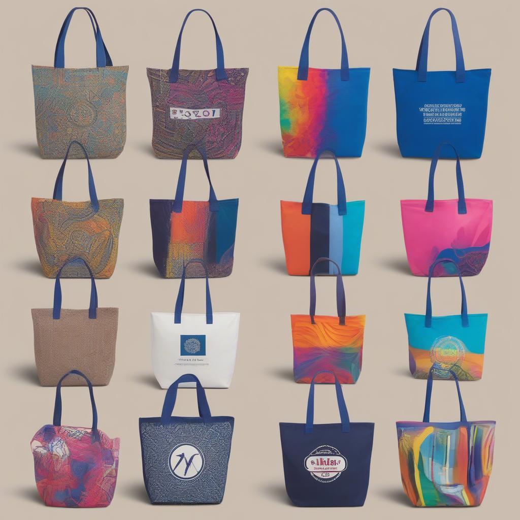 Personalized Large Bright Colored Tote Bags Showcasing Unique Designs and Vibrant Colors