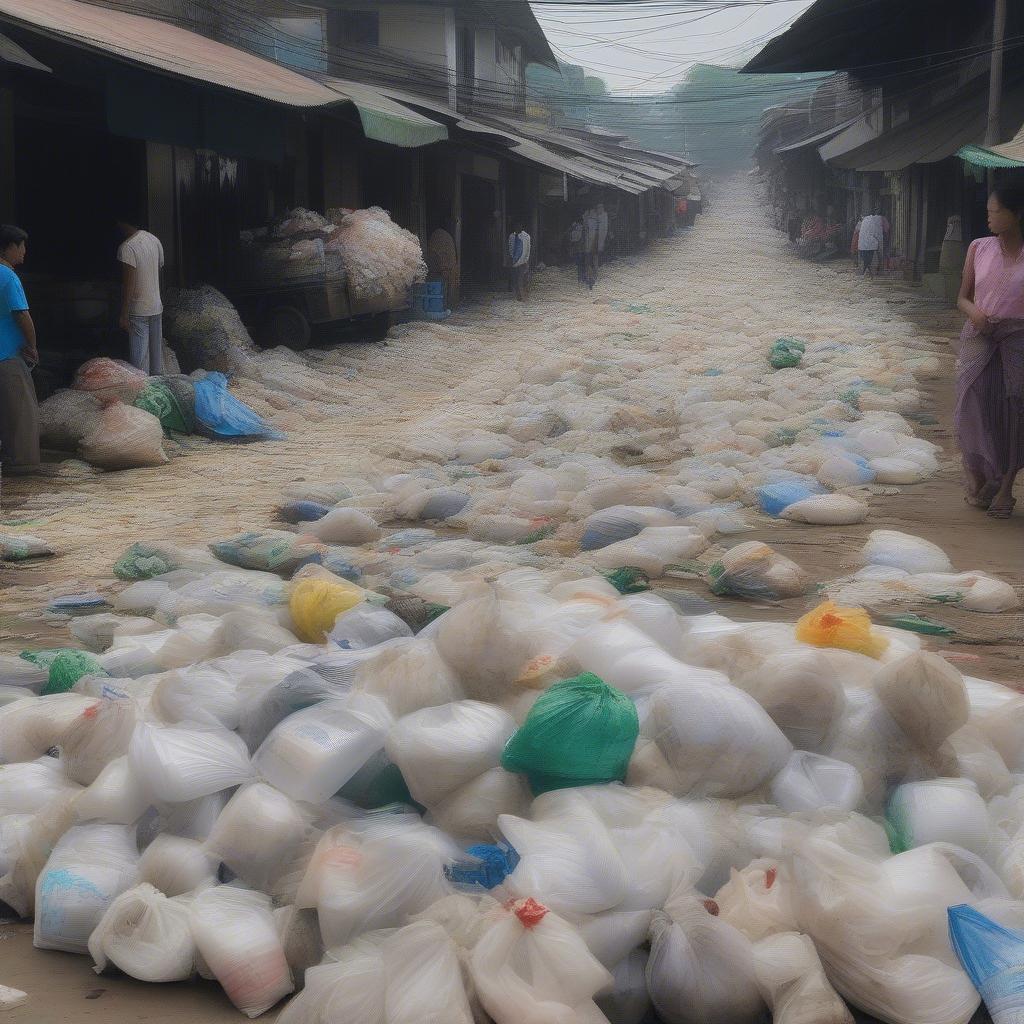 Pile of Discarded Plastic Bags in Myanmar