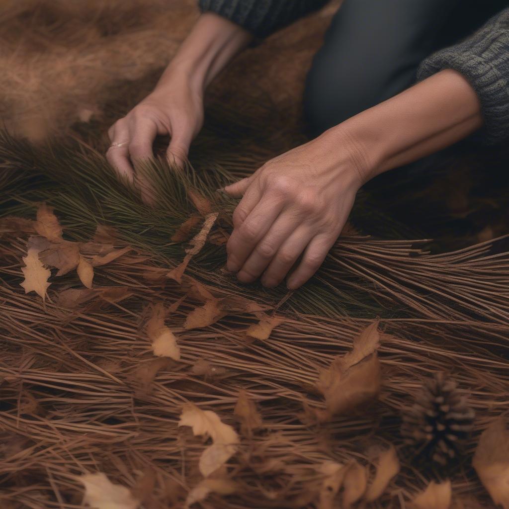 Gathering Pine Needles for Basket Weaving