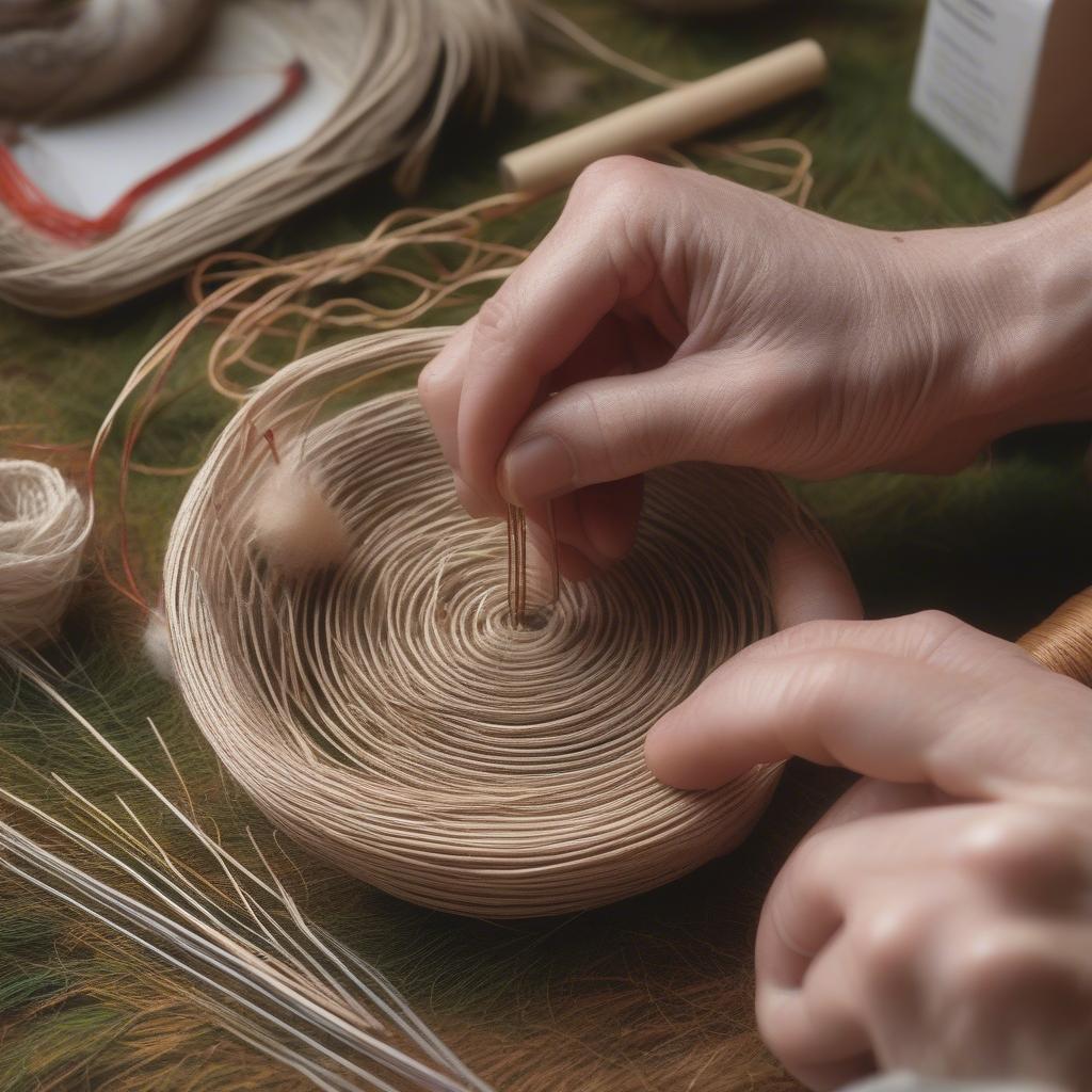 Beginning the Coil for a Pine Needle Basket