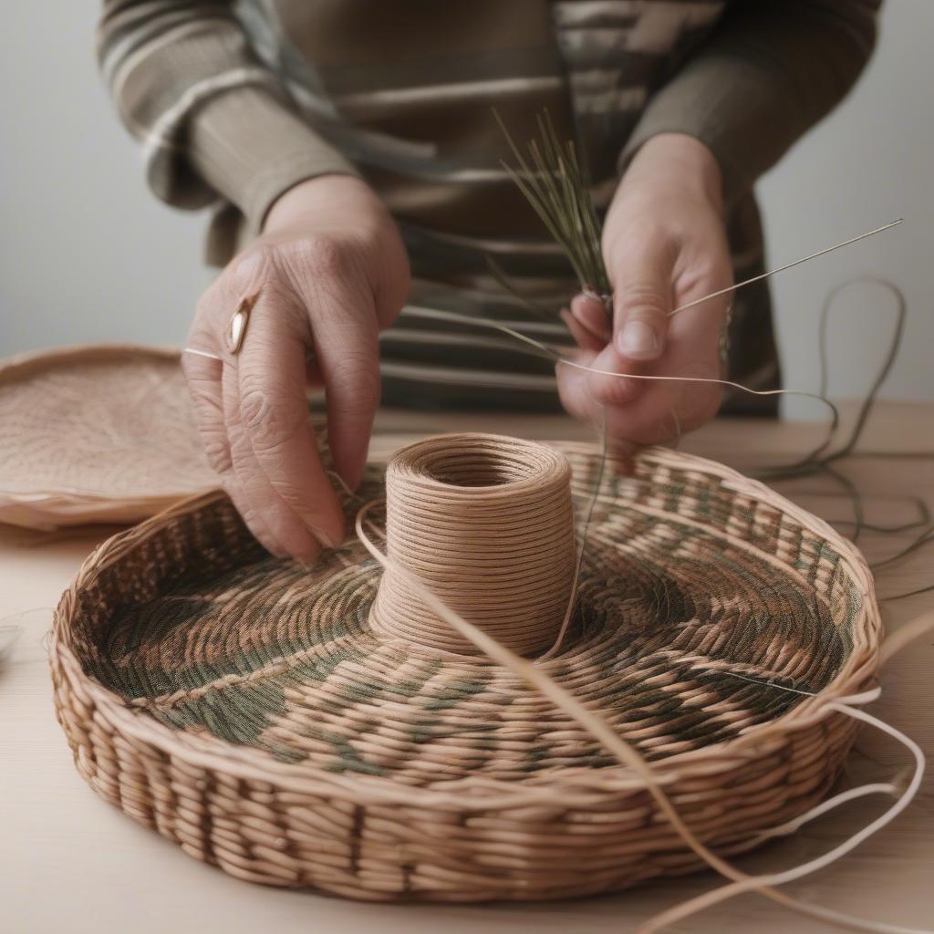 Pine Needle Coil Basket Weaving Technique