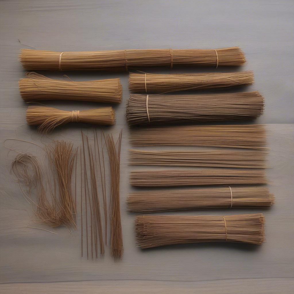 Pine needles sorted by length and thickness for different basket weaving projects.