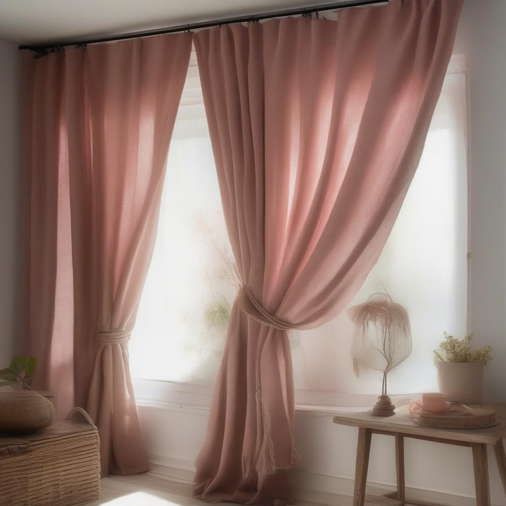 Pink Basket Weave Curtains in a Bedroom