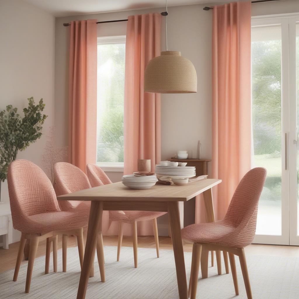 Pink Basket Weave Curtains in a Dining Room