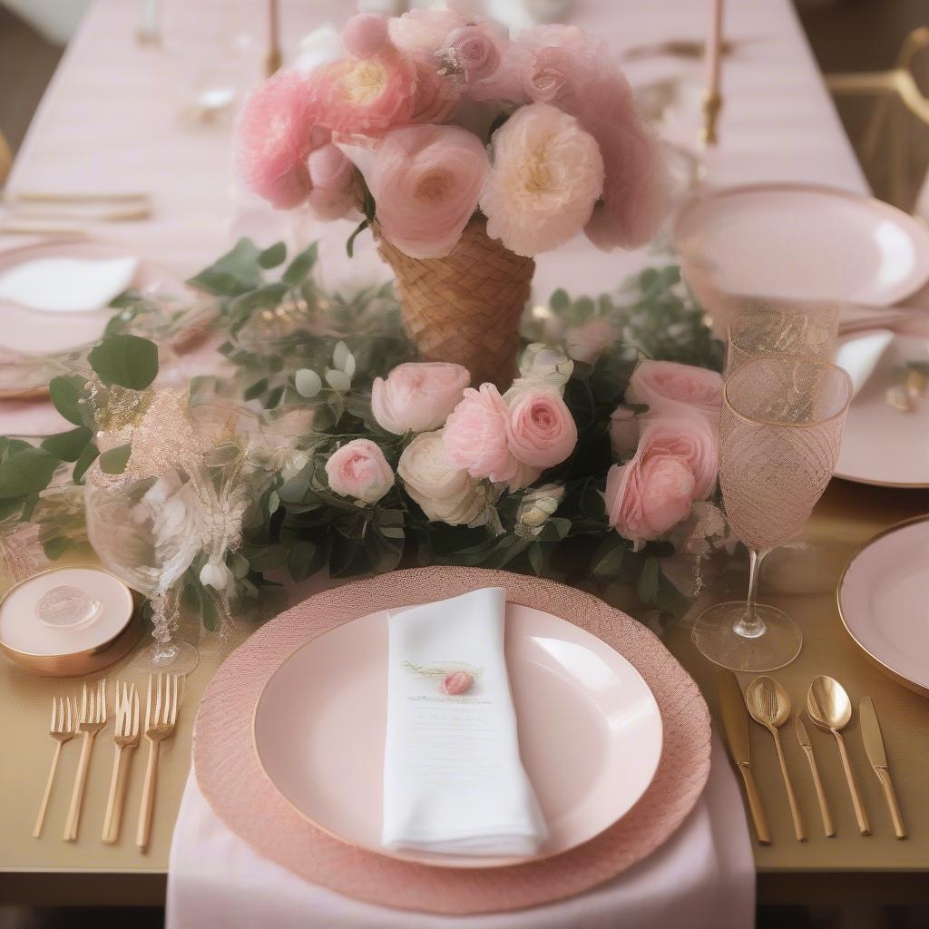 Pink Basket Weave Dinnerware Table Setting