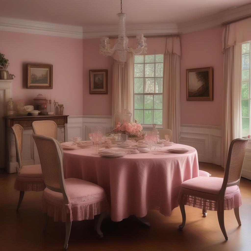 Pink Basket Weave Tablecloth in a Romantic Table Setting