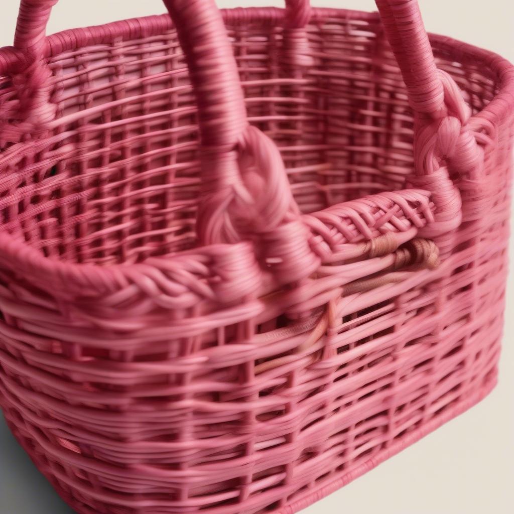 Pink Rattan Tote Bag Closeup