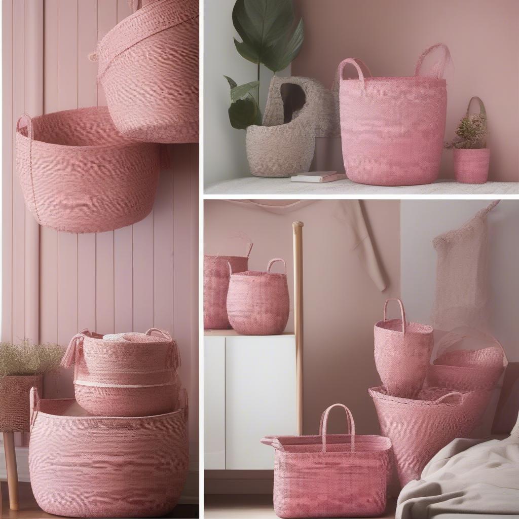 Pink Weave Baskets in Different Home Decor Settings