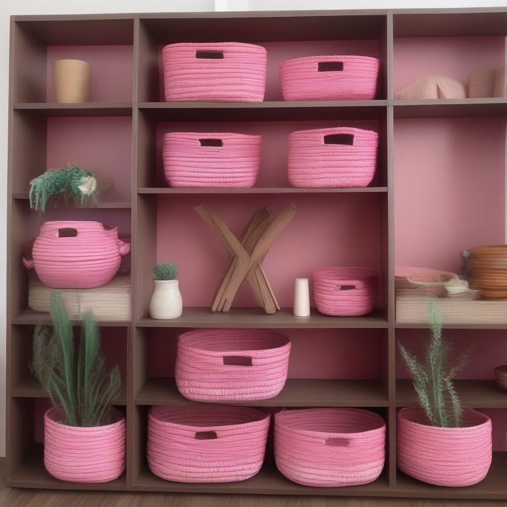 Pink Y Weave Baskets Used in Home Decor