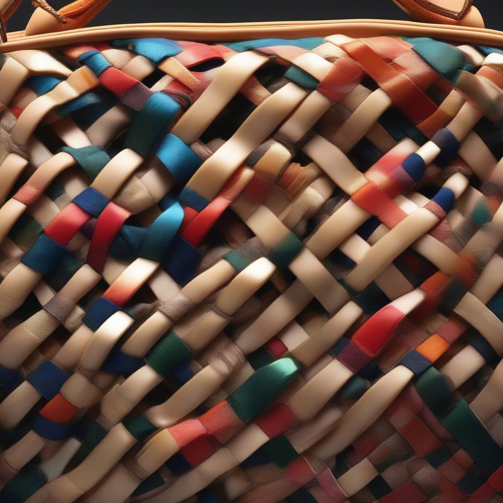 Close-up of a Pinko weave bag showcasing the materials and intricate weaving technique