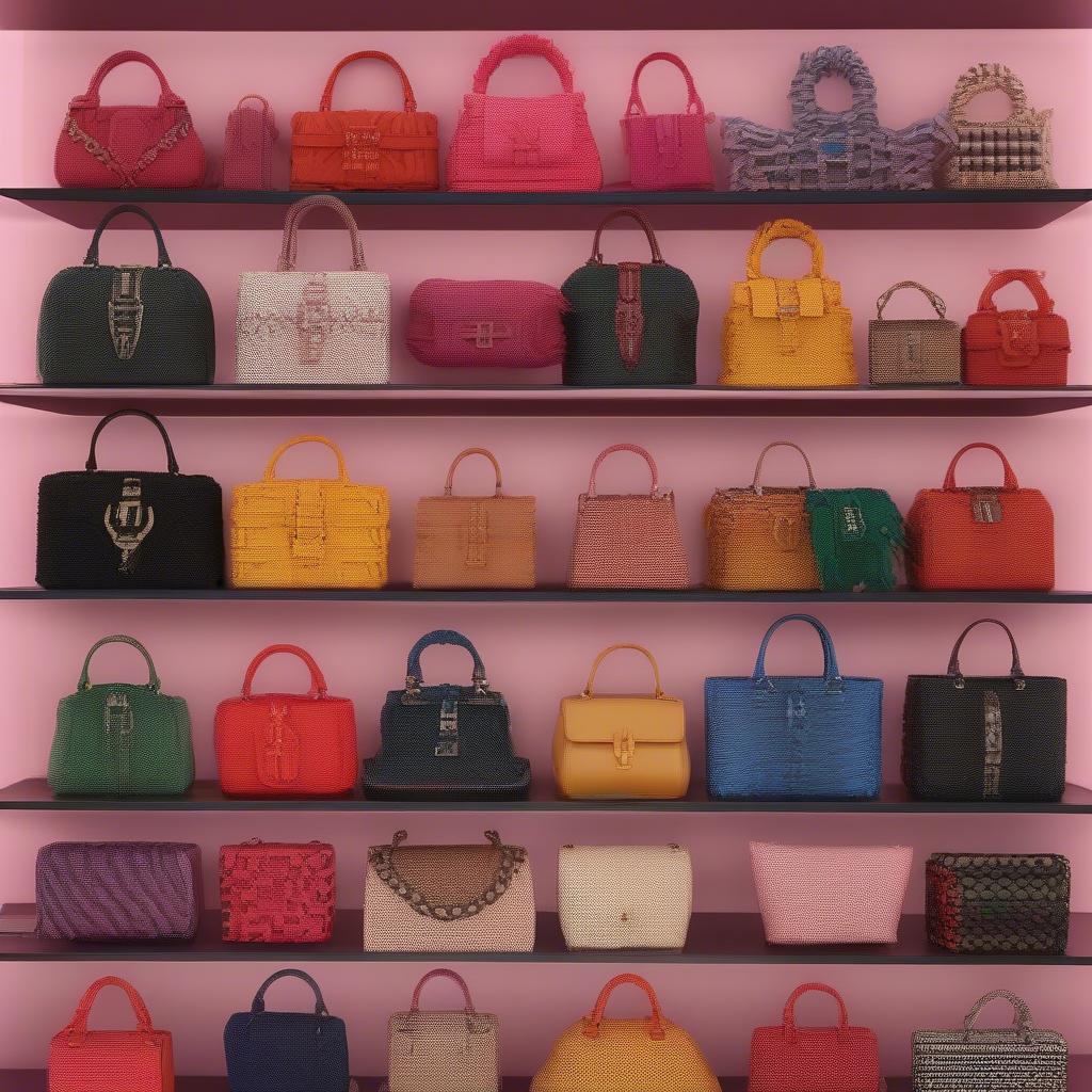 A selection of different Pinko weave bag styles