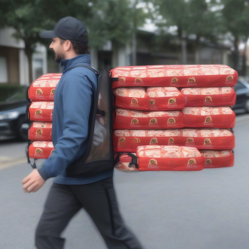 Pizza Delivery Person with Branded Non-Woven Bags