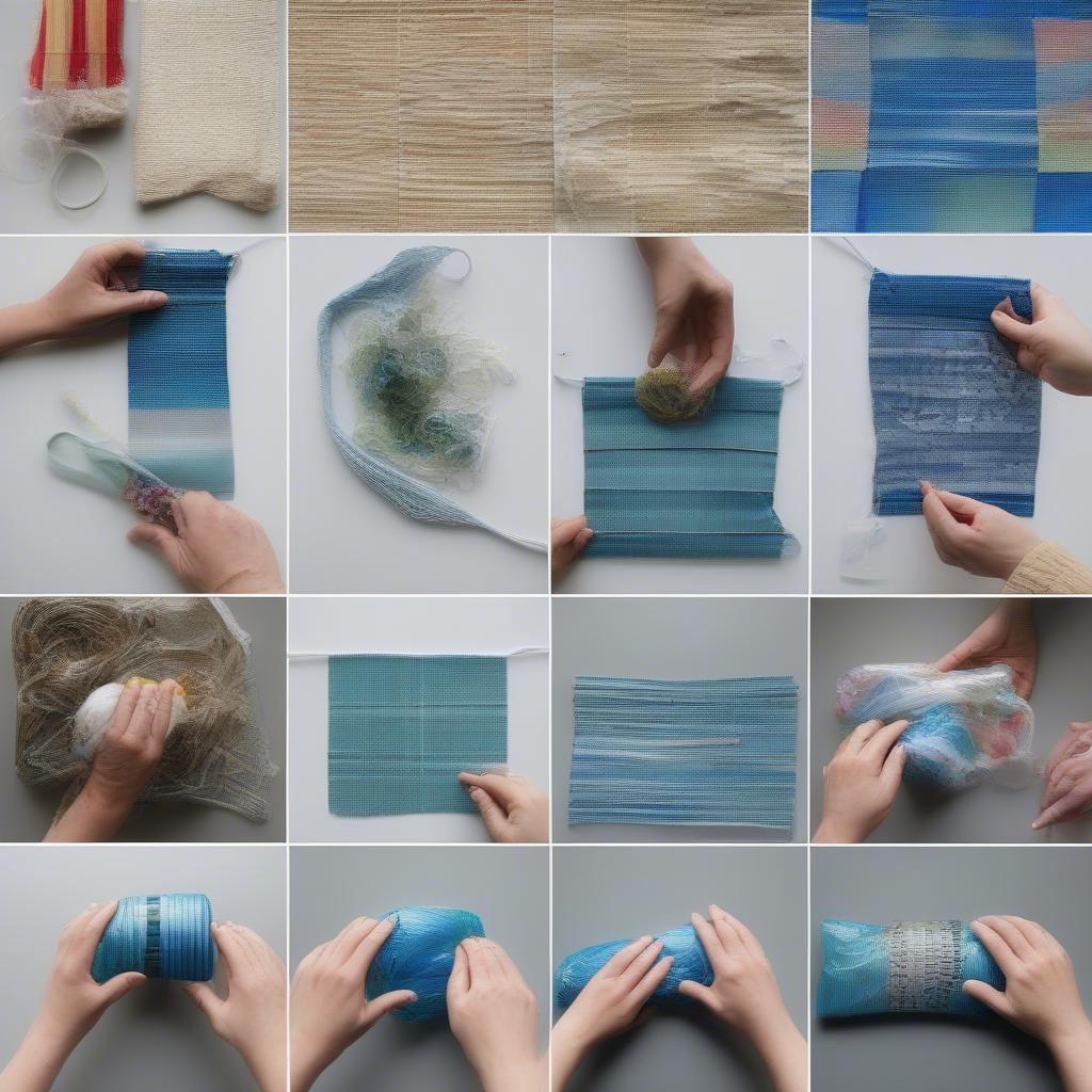 The process of weaving plastic bags into crafts.